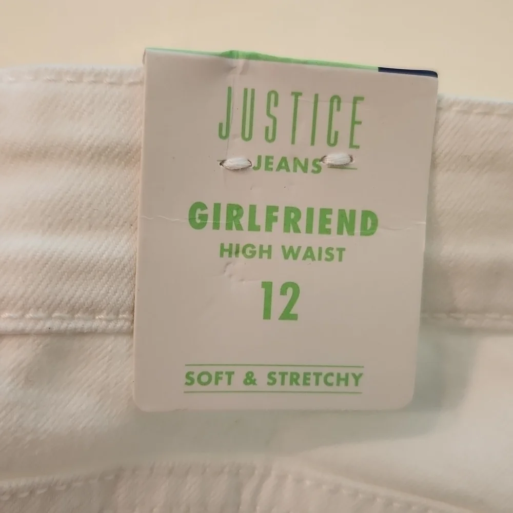 NWT Justice Girls Girlfriend High Waisted Denim Shorts Fray White Size 12